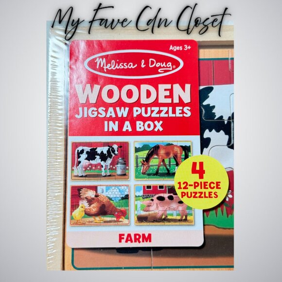 NEW & Sealed**Melissa & Doug FARM 4 pack wooden puzzles (12 pc ea) - Picture 3 of 9